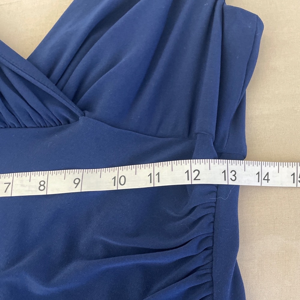 Lauren Ralph Lauren  Navy Blue Ruched Rhinestone  Dress 8 Prom Wedding Cocktail - Picture 5 of 9